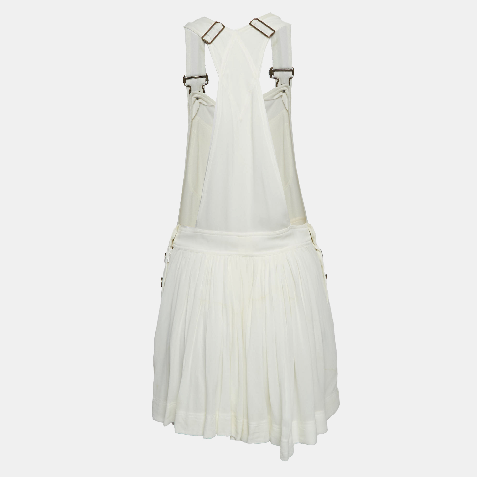 Chloe Milk White Georgette Buckle Front Pleated Mini Dress S