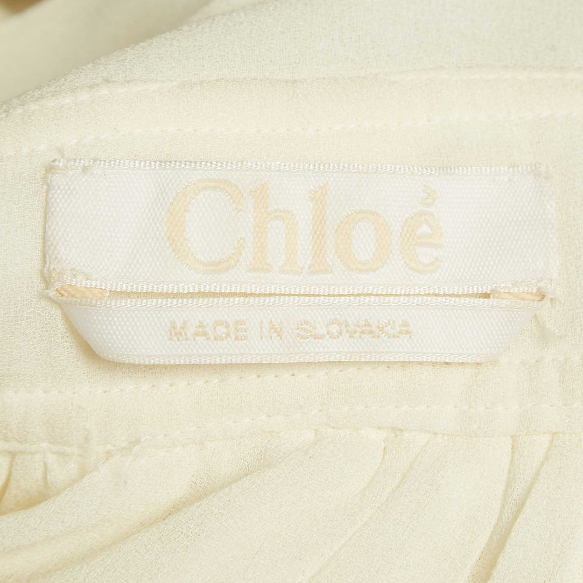 Chloe Milk White Georgette Buckle Front Pleated Mini Dress S