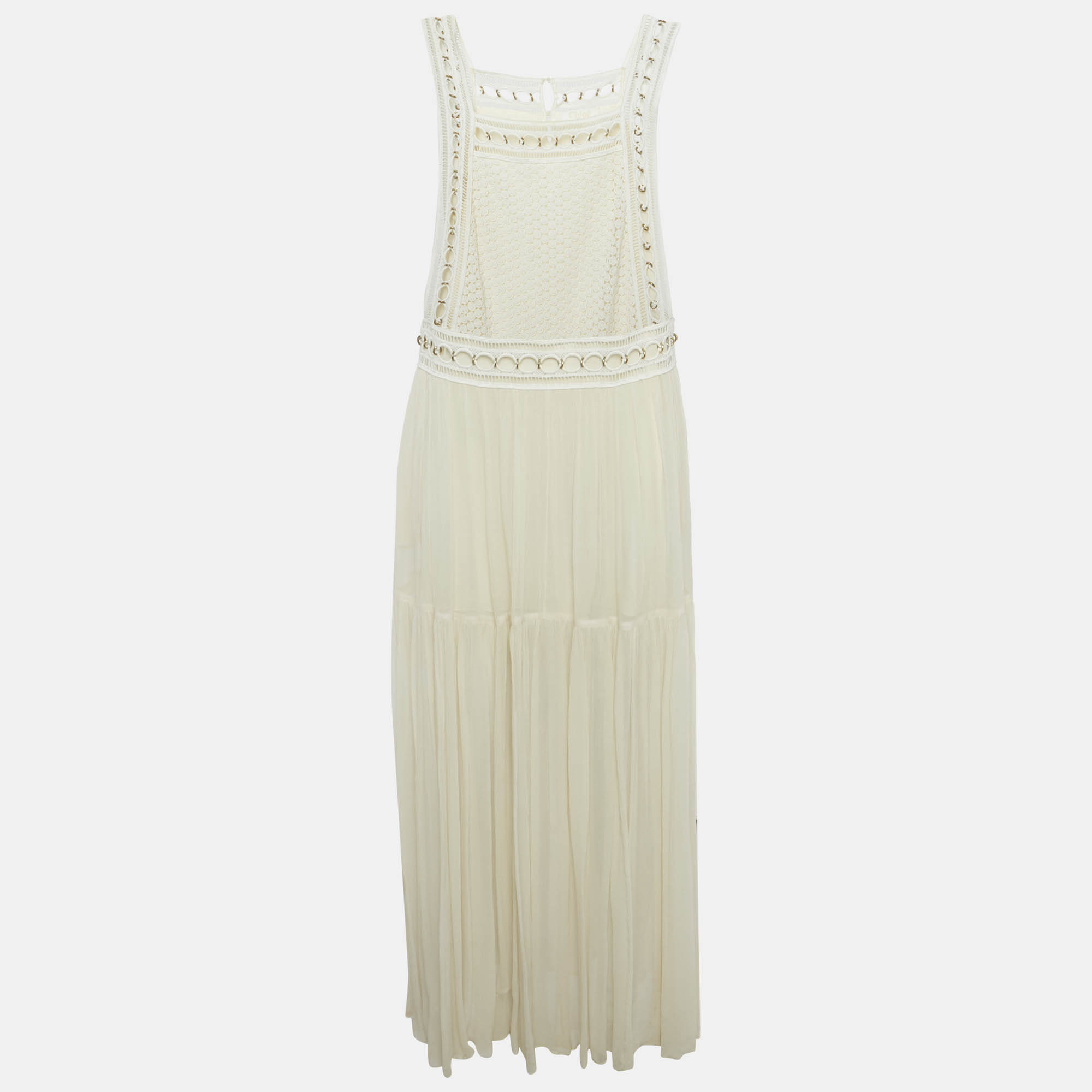 Chloé Milk White Lace and Crepe Silk Metal Ring Detail Maxi Dress M
Chloé Milk White Lace and Crepe Silk Metal Ring Detail Maxi Dress M