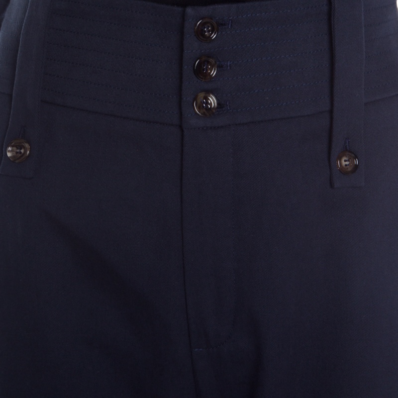 Chloe Deep Navy Blue Cargo Pocket Detail High Waist Cotton Pants S