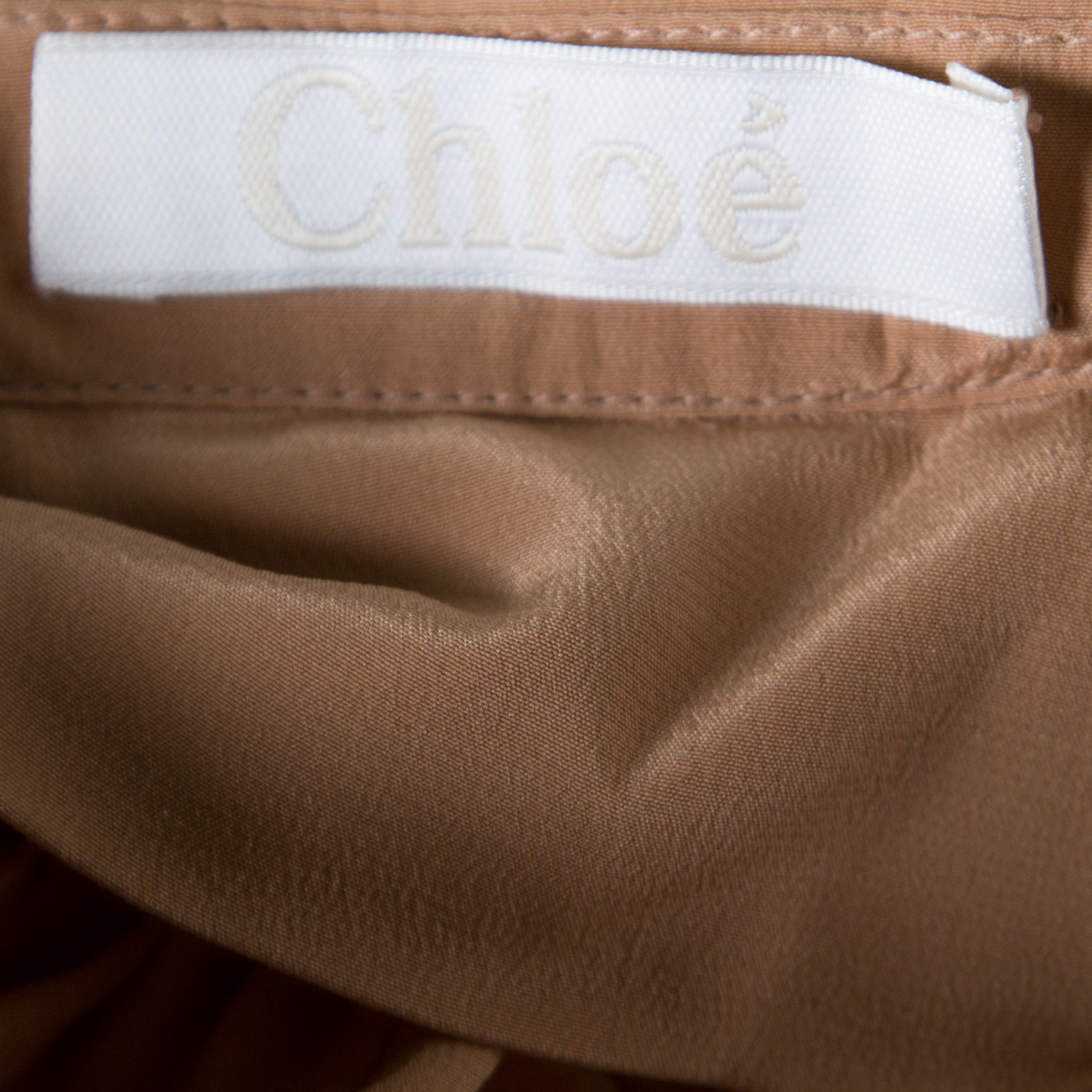Chloe American Tan Crepe Silk Ruffled Sleeveless Billowy Dress M