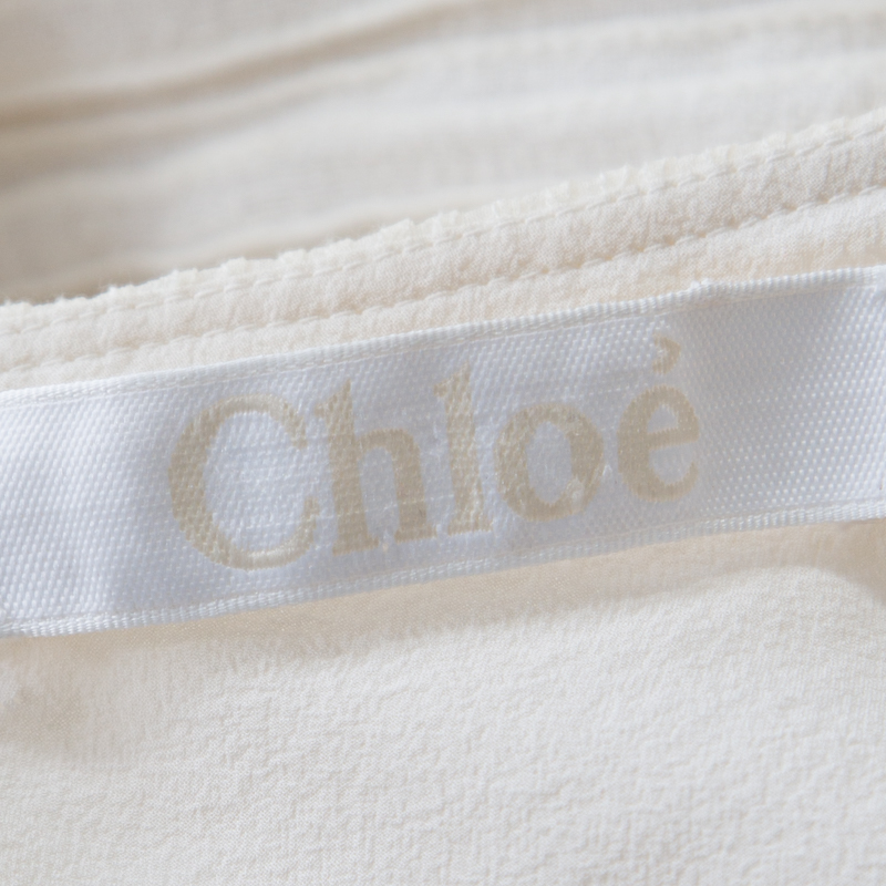 Chloe Cream Linen Pintucked Lace Paneled Maxi Dress S