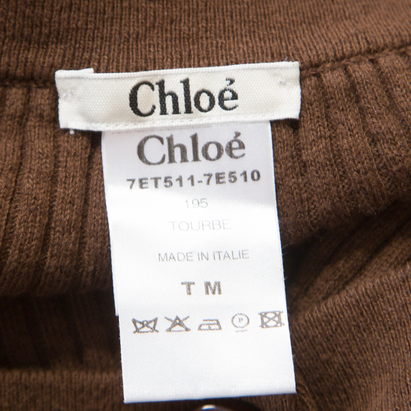 Chloe Brown Cotton And Linen Rib Knit Crop Top M