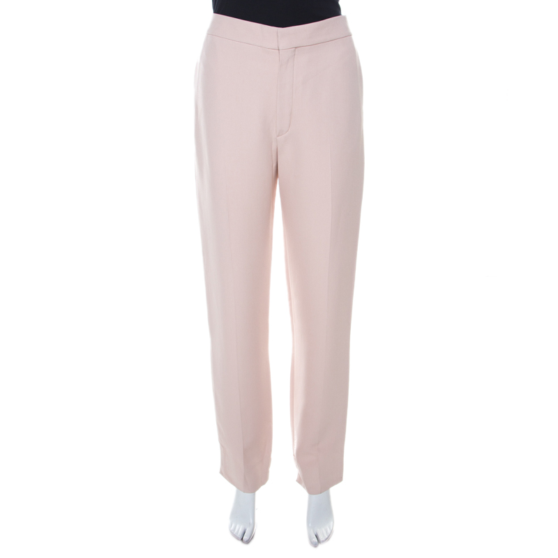 Image of Chloe Anemone Pink Crepe High Low Hem Tapered Trousers M