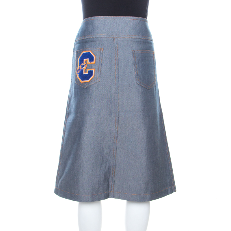 Chloe Vintage Navy Blue Cotton And Silk Twill High Waist Skirt S