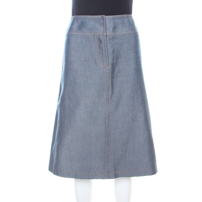 Chloe Vintage Navy Blue Cotton And Silk Twill High Waist Skirt S