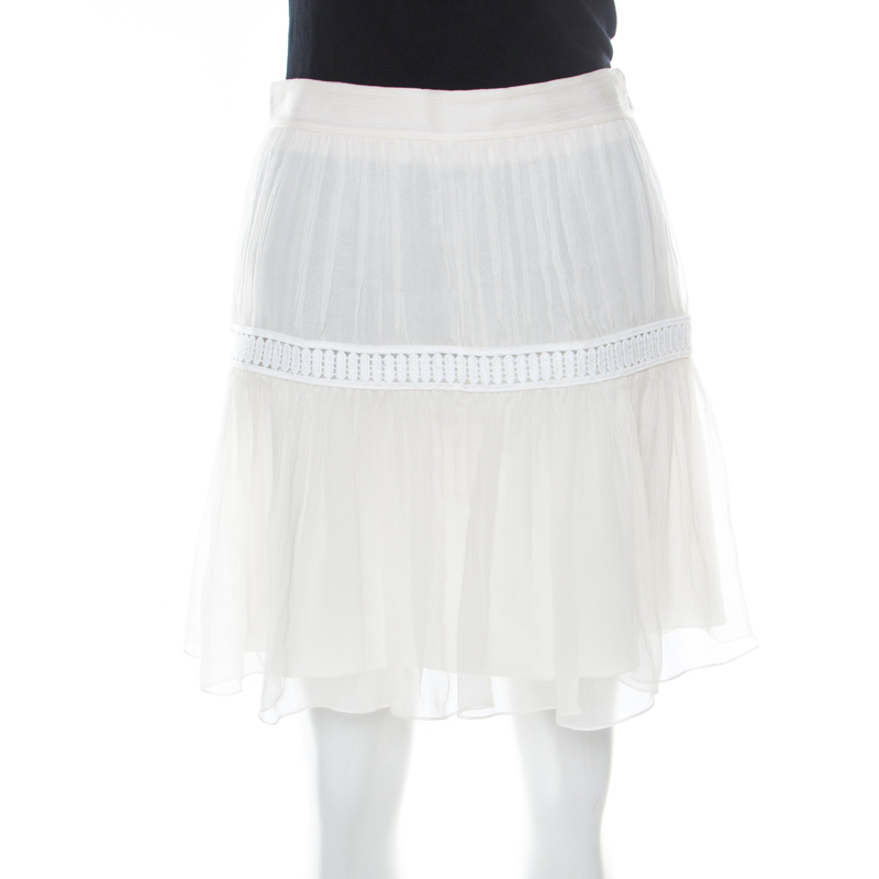 Image of Chlo&eacute; Off White Silk Crepon Lace Paneled Mini Skirt S