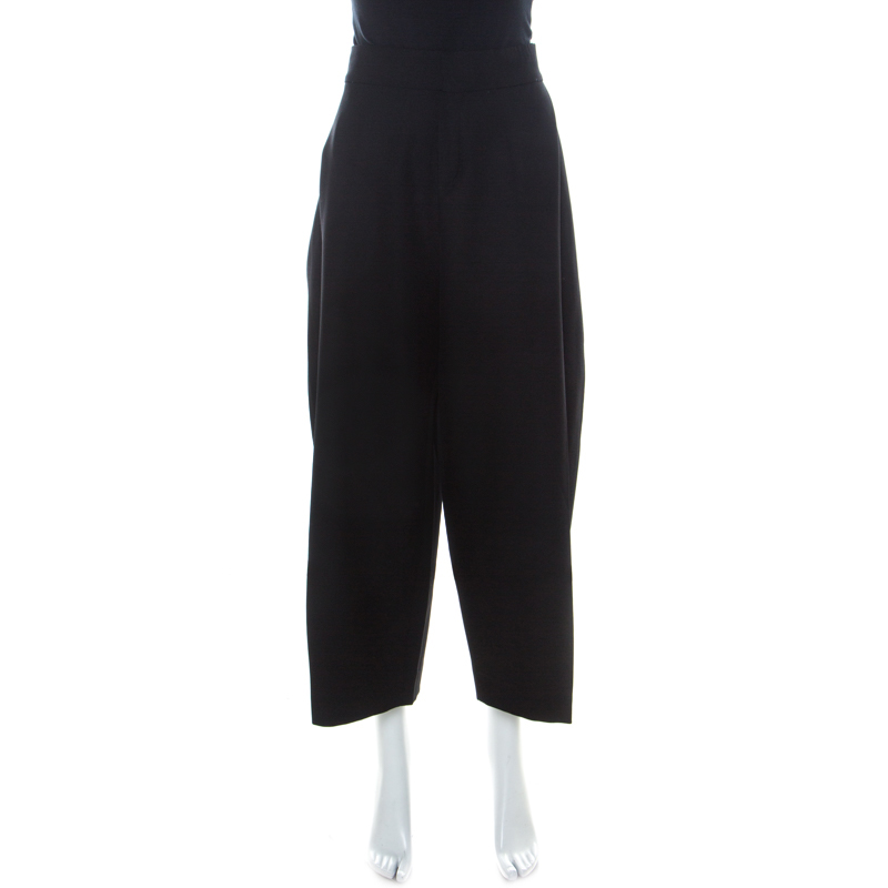 Image of Chloe Black Wool Wide Leg Tapered Trousers L