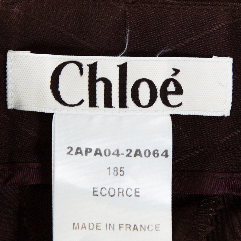 Chloe Brown Striped Wool Wide Leg Trousers S