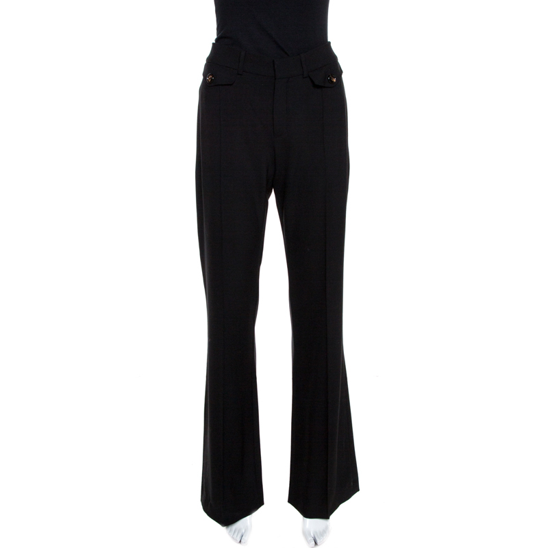 Image of Chlo&eacute; Black Stretch Wool Flared Trousers M