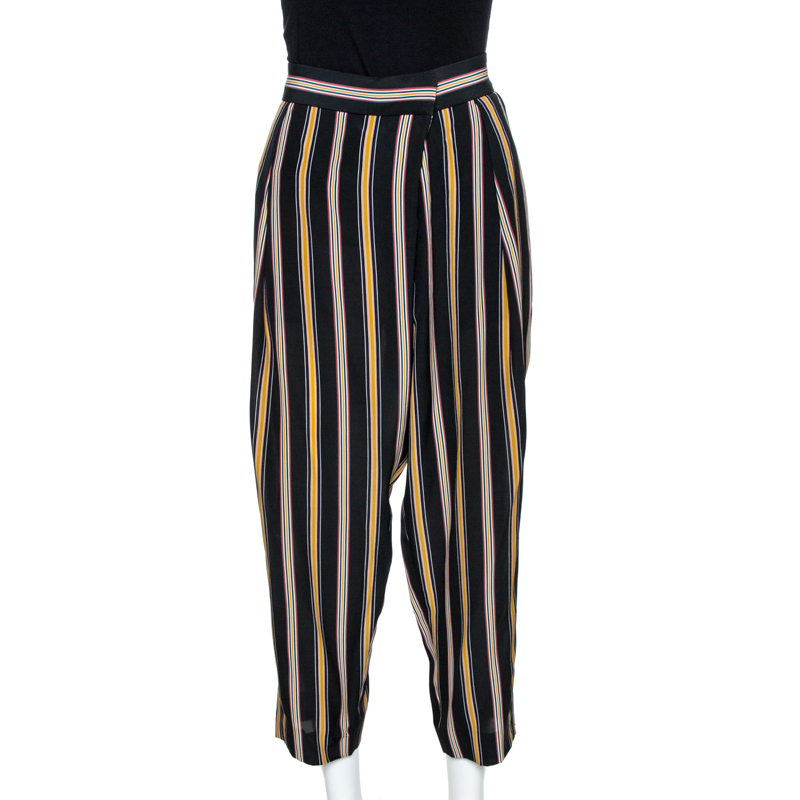Image of Chlo&eacute; Multicolor Rough Striped Silk Cropped Trousers M
