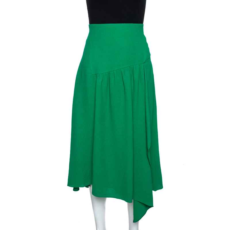 Image of Chlo&eacute; Grass Green Crepe Asymmetric Draped Midi Skirt M