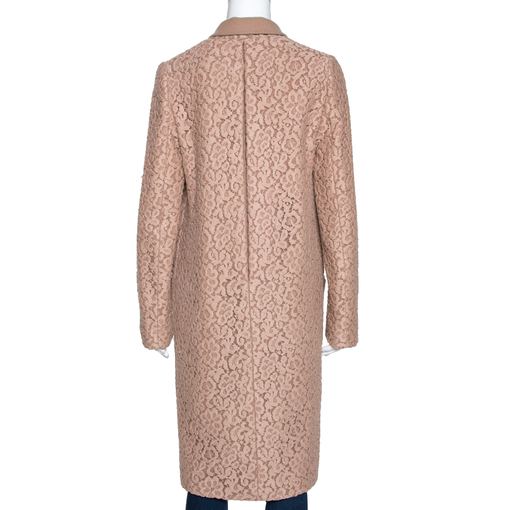 Chloe Pink 19 Wool & Lace Overlay Button Front Coat S
