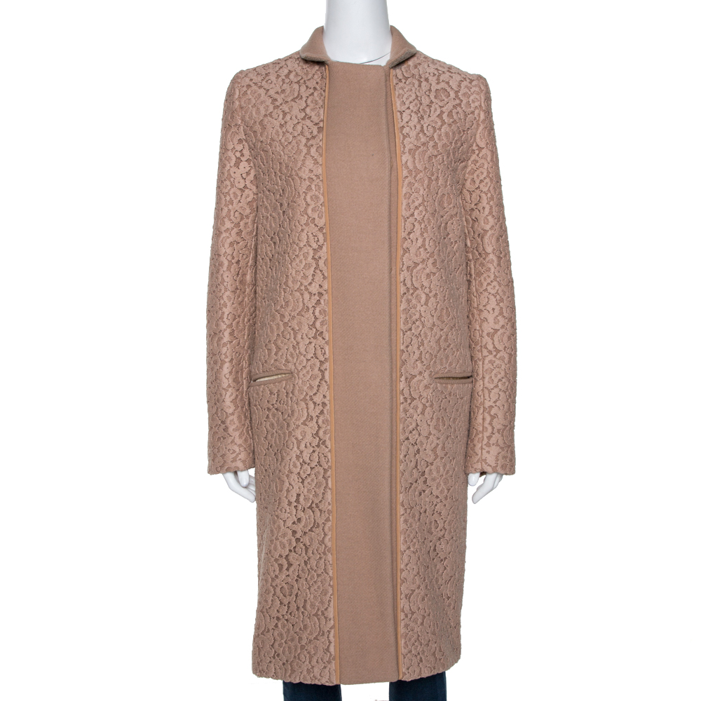 Chloe pink 19 wool & lace overlay button front coat s