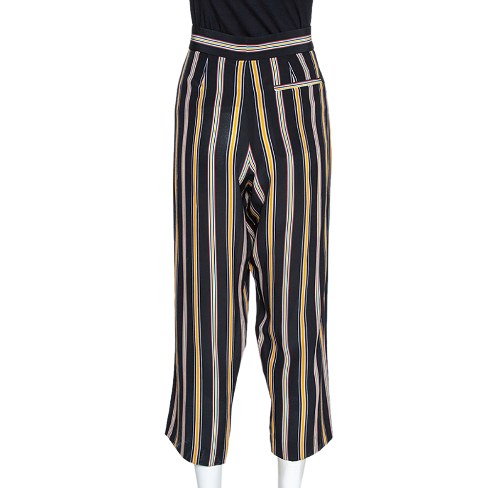 Chloe Multicolor Silk Rough Striped Cropped Trousers M
