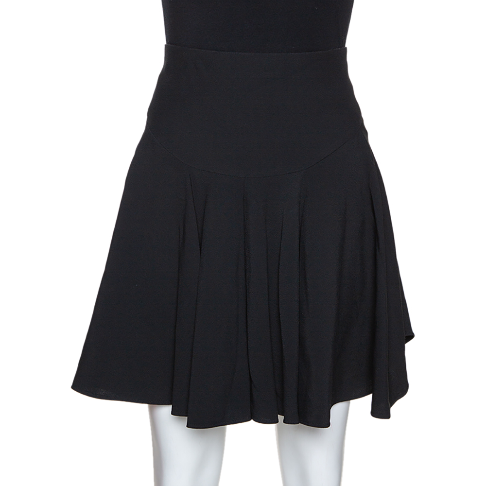 Image of Chloe Black Crepe Asymmetric Hem Detail Flounce Mini Skirt M