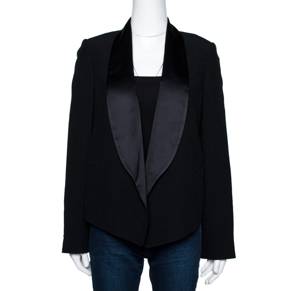 Image of Chloe Black Crepe Shawl Lapel Open Front Blazer M