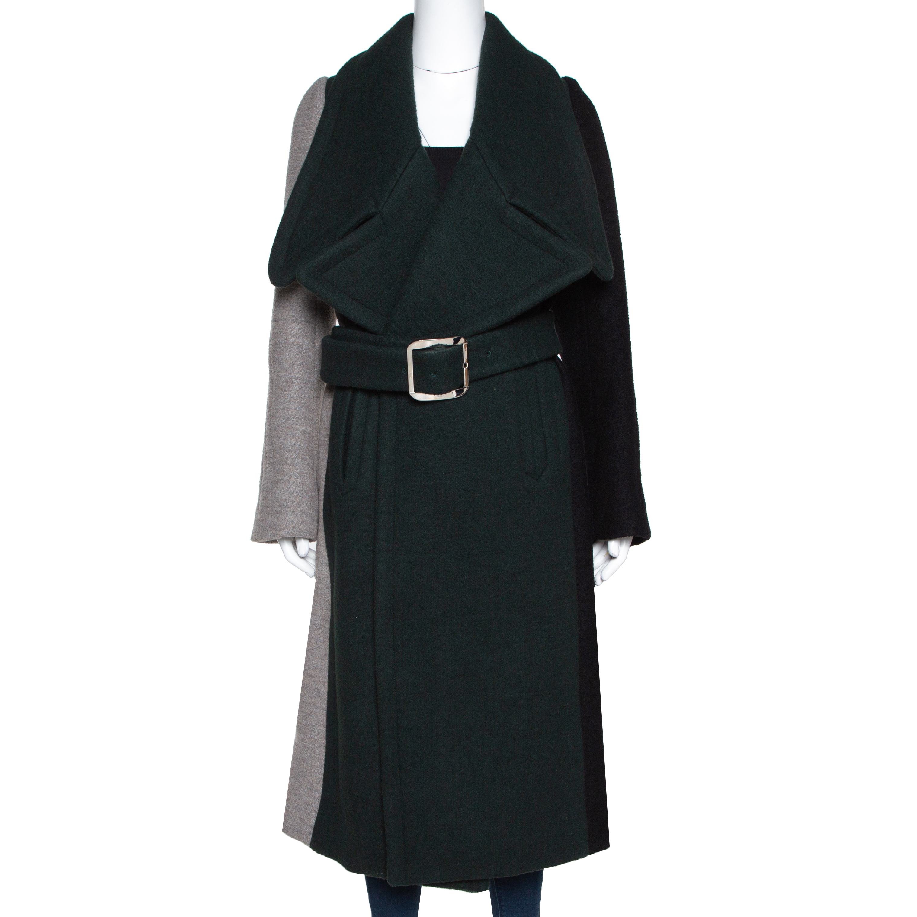 Image of Chlo&eacute; Colorblock Wool Blend Belted Long Coat M