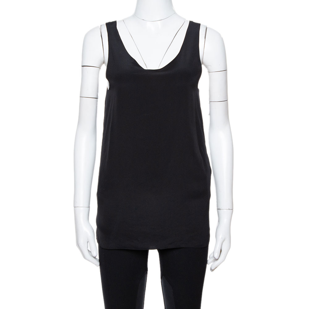 Image of Chloe Black Silk Sleeveless Tank Top S
