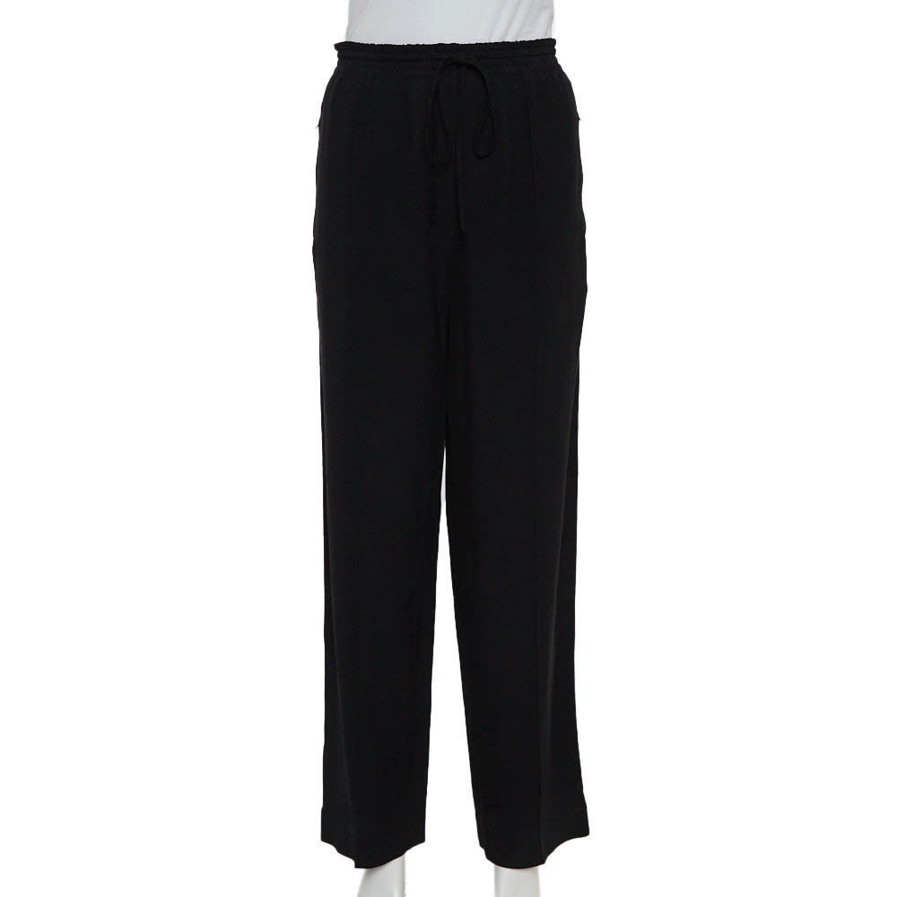 Image of Chloe Black Crepe Rainbow Stripe Detail Trousers L