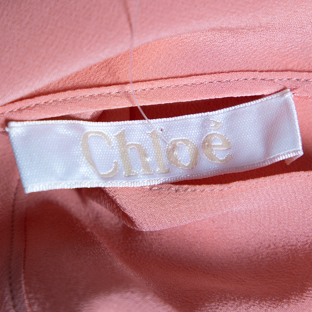 Chloe Pink Silk Draped Neck Long Sleeve Top S