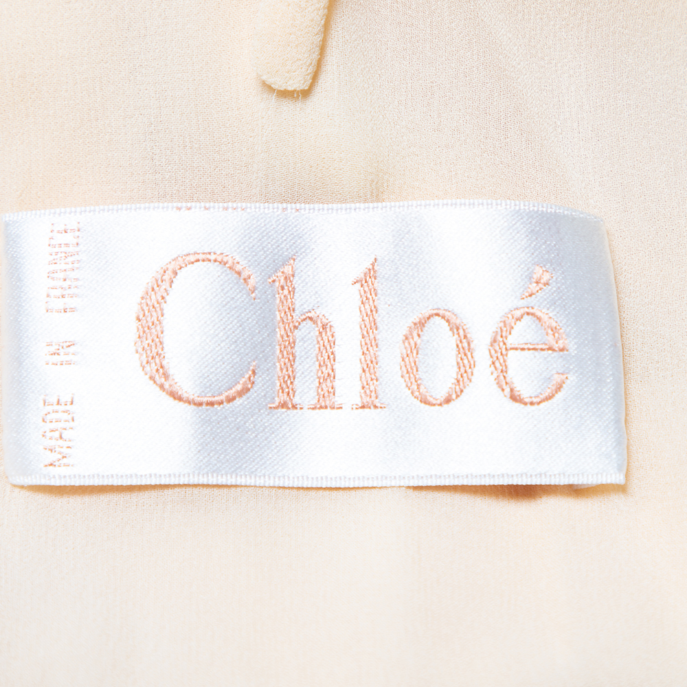 Chloe Vintage Beige Silk & Crepe Paneled Lace Trim Maxi Dress M