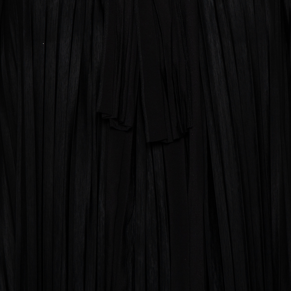 Chloe Black Pleated Silk Bow Detail Flared Noir Dress XS