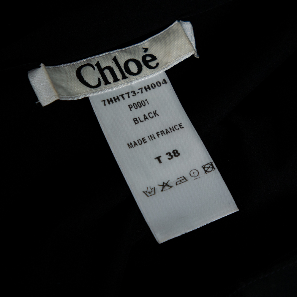 Chloe Black Synthetic Gathered Short Sleeve Top M
