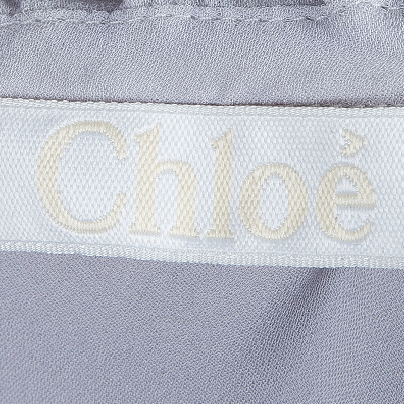 Chloe Grey Silk One Shoulder Tiered Dress S