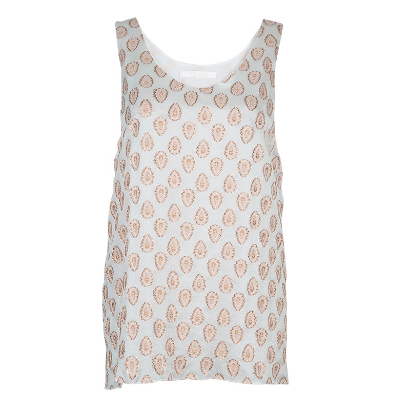 Image of Chloe White Lurex Silk Jacquard Sleeveless Top M