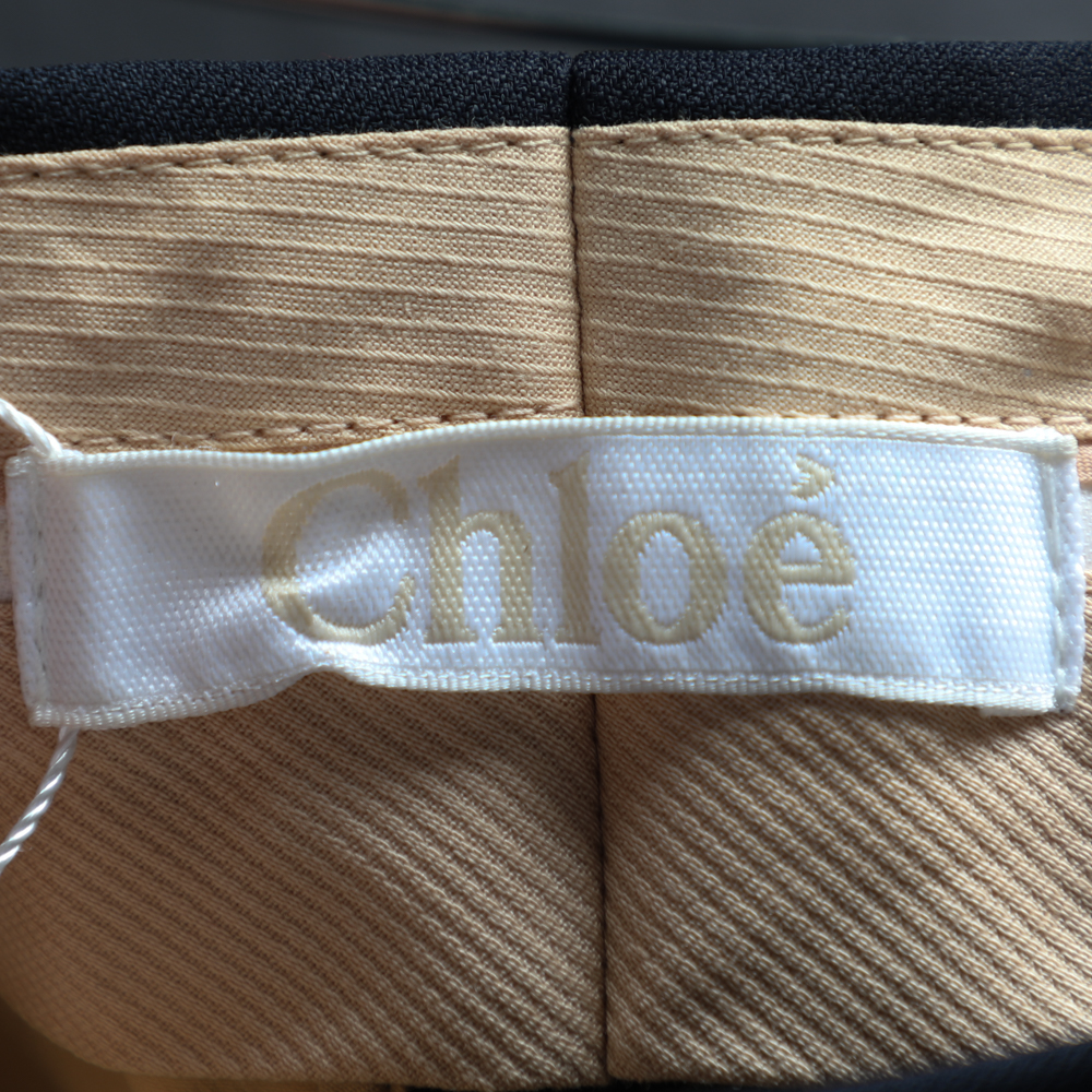 Chloe Navy Blue Crepe Embellished Arrow Detail Pleated Pants S