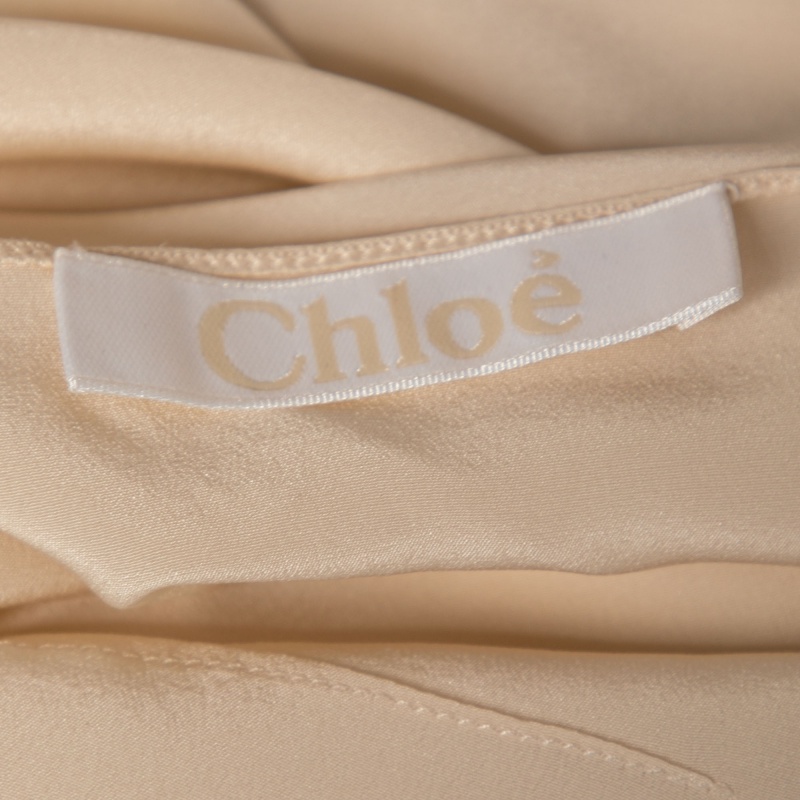Chloe Rust Orange Printed Silk Chiffon Gathered Sleeve Detail Blouse L
