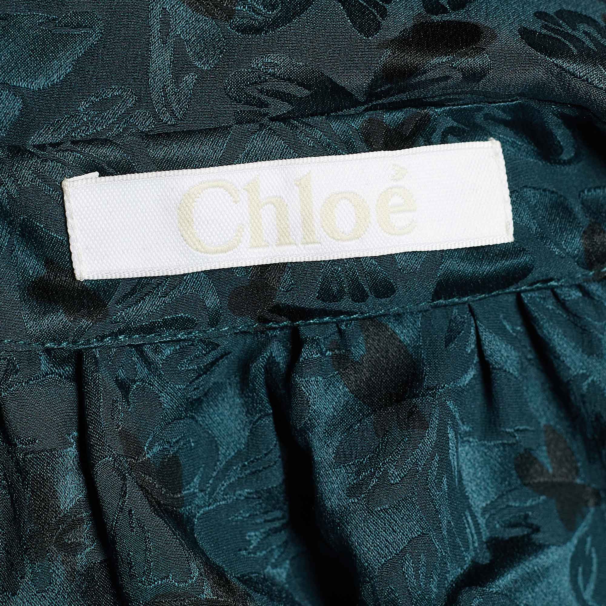 Chloe Green Silk Butterfly Jacquard Oversized Blouse M