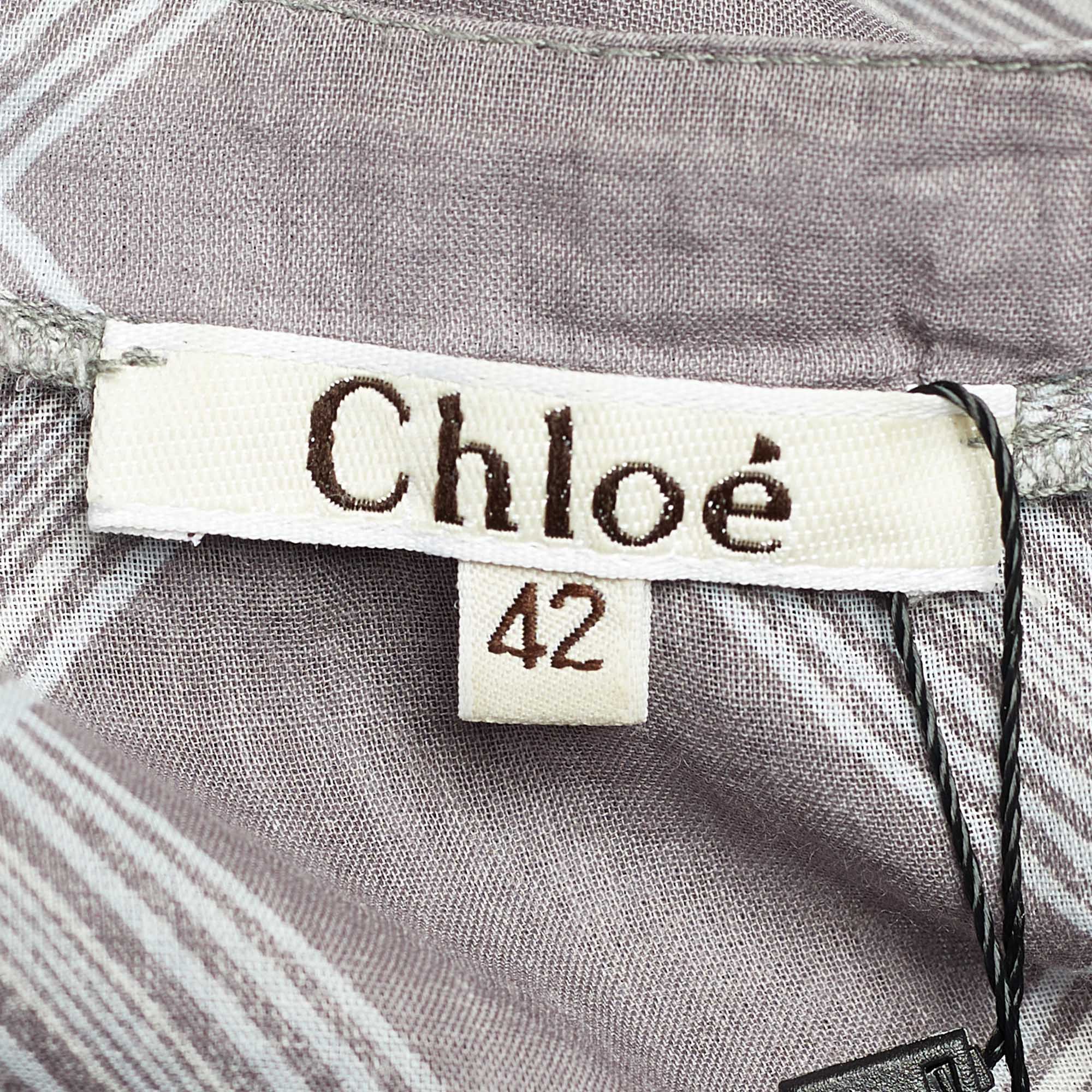 Chloe Grey Check Print Cotton Ruffle Detail Oversized Blouse L