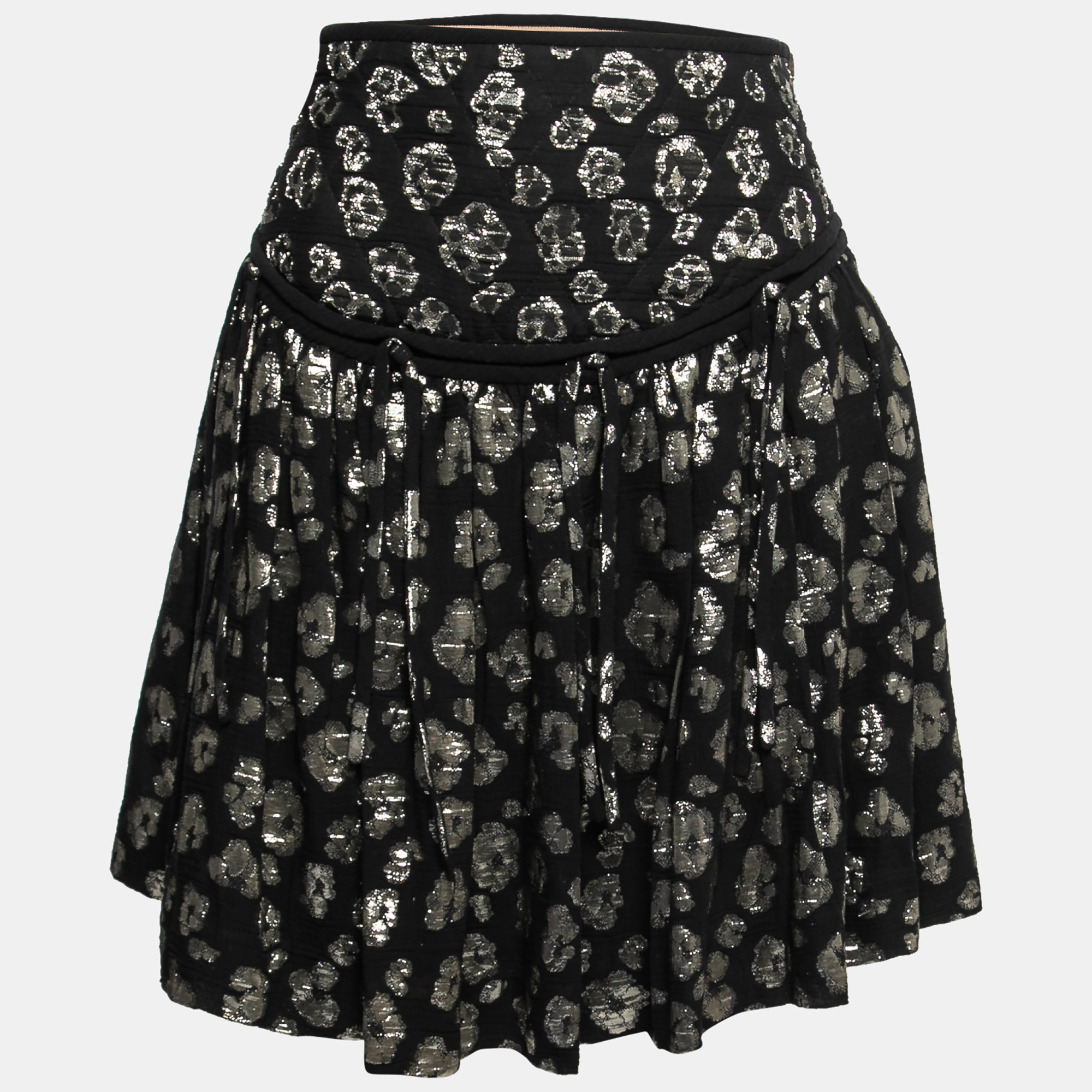 Chloe Black Lurex Jacquard Cotton Pleated Skirt M