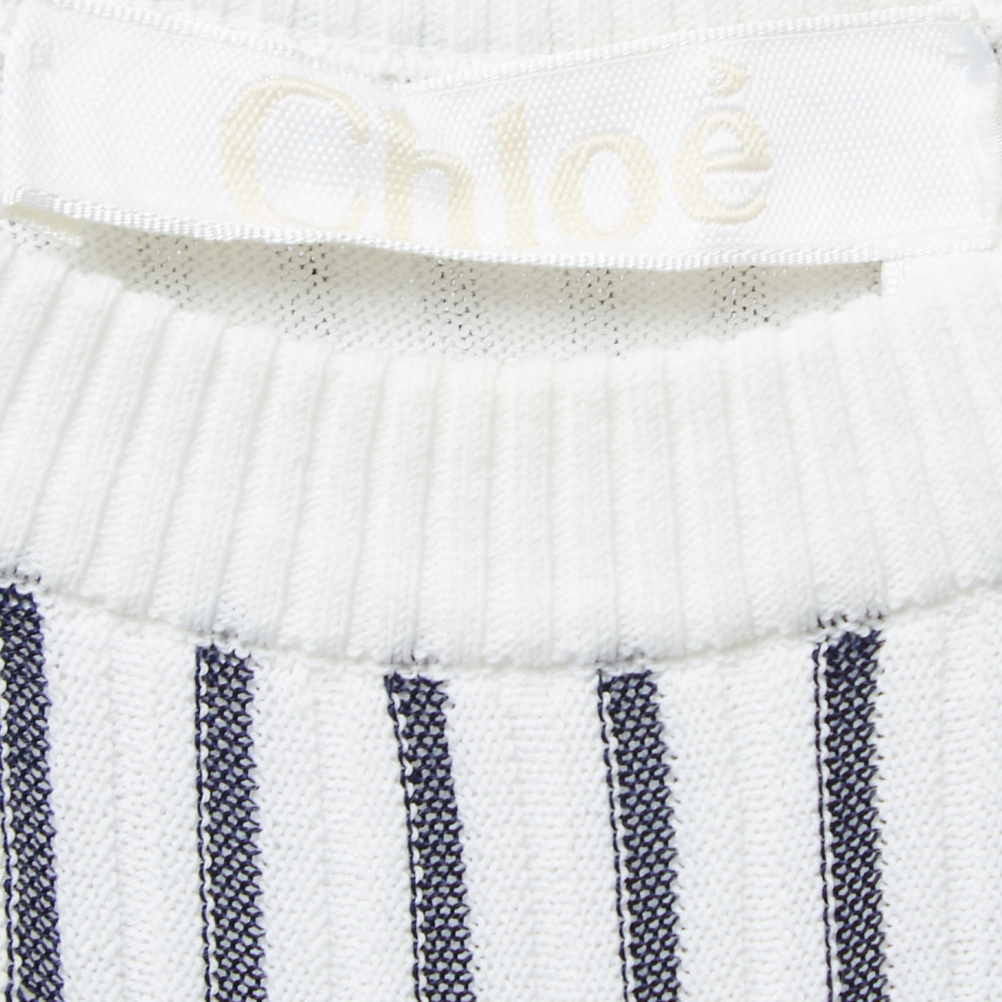 Chloe Navy Blue/White Striped Knit Sleeveless Flared Maxi Dress M