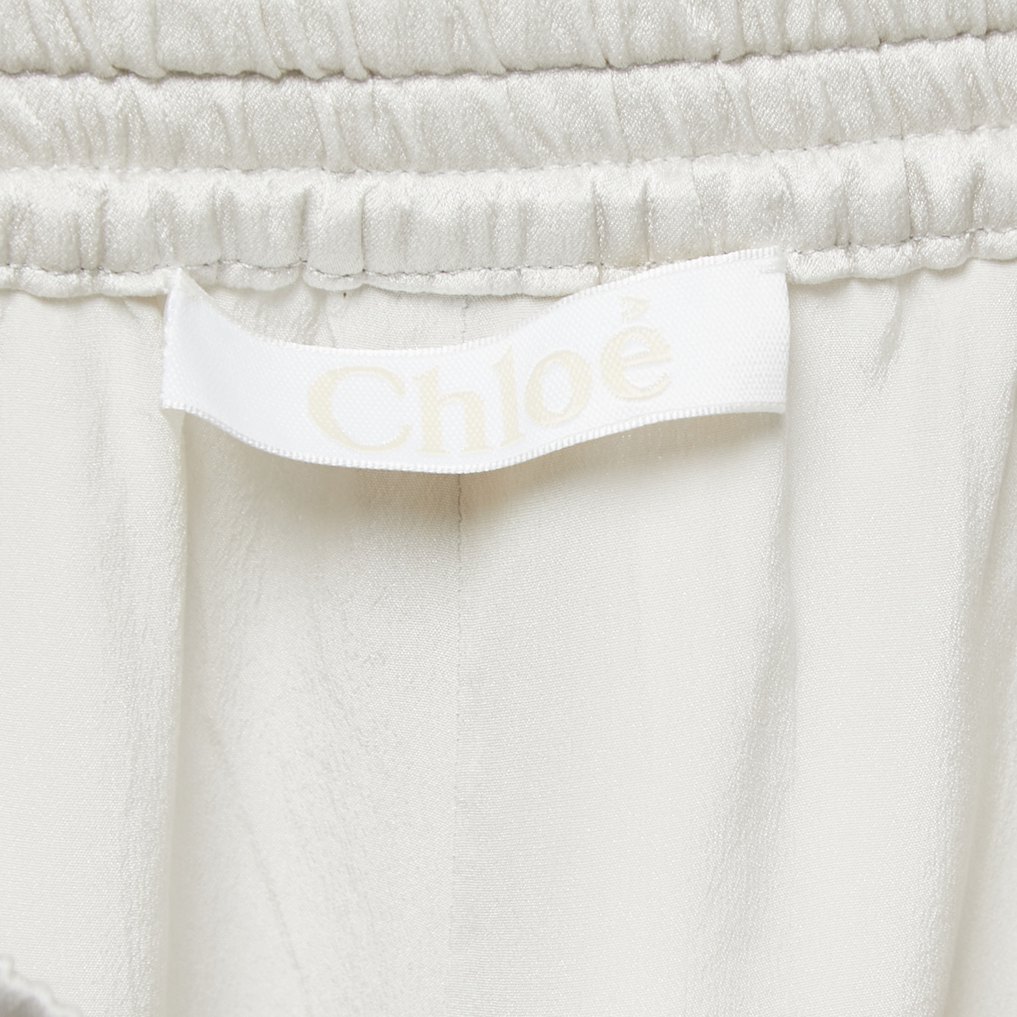 Chloe Off-White Satin Silk Elasticized Waist Shorts M