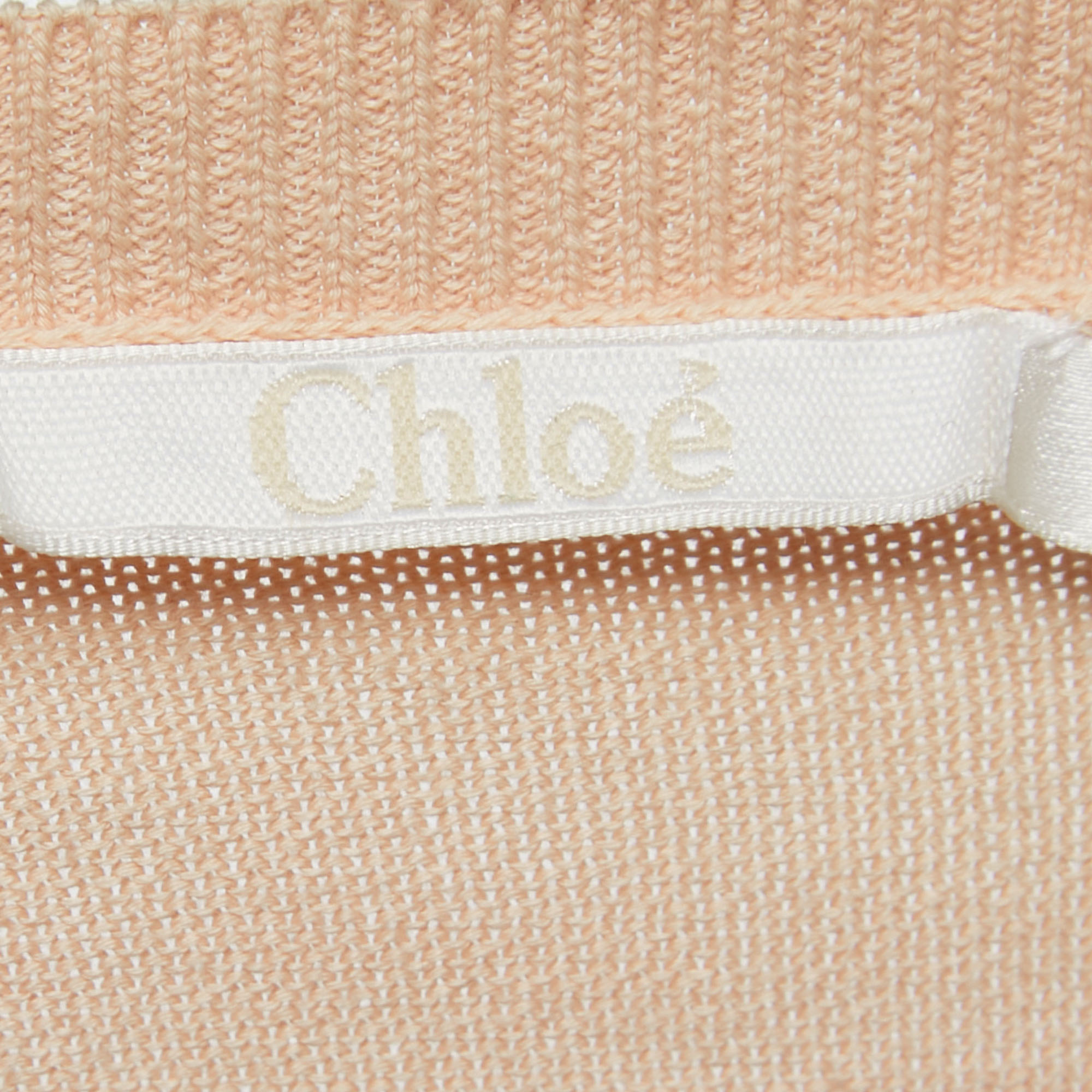 Chloe Beige Cotton Knit Floral Sleeve Detail Top XS