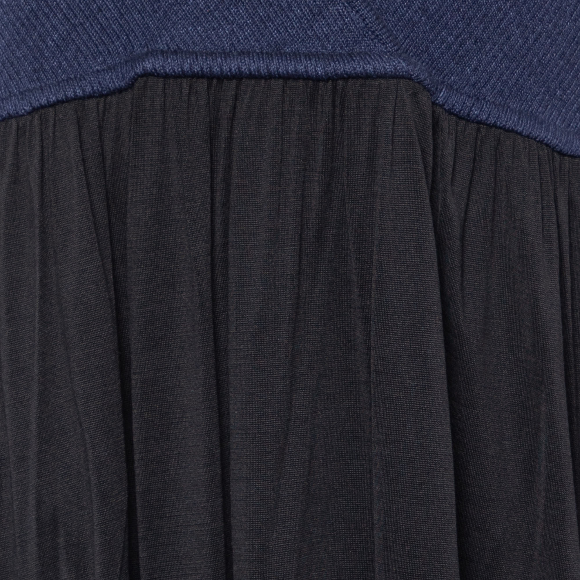 Chloe Navy Blue Knit & Black Skirt Detail Maxi Dress M