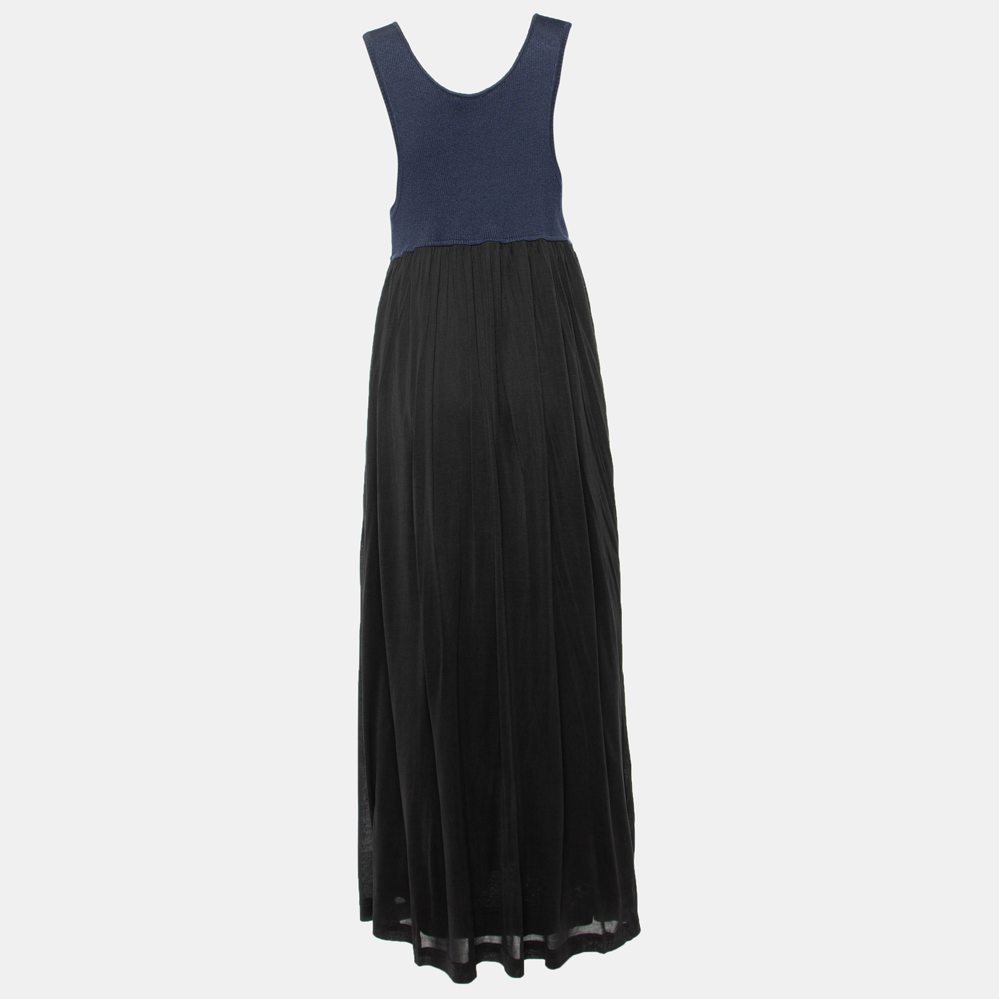 Chloe Navy Blue Knit & Black Skirt Detail Maxi Dress M