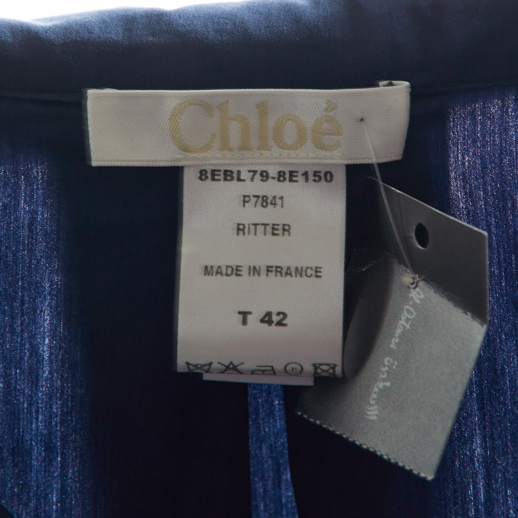 Chloe Navy Blue Cotton Button Front Shirt Tunic L