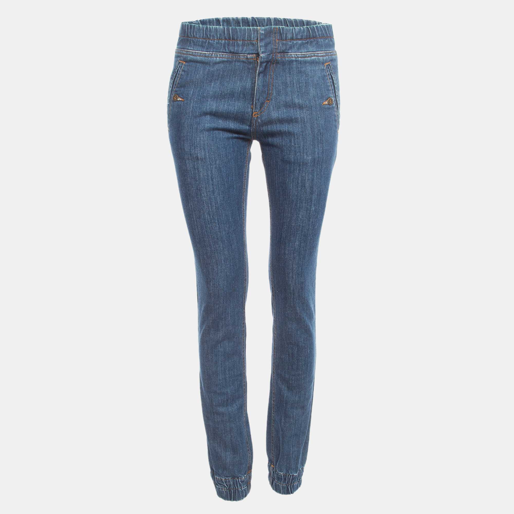 Chloe Blue Denim Elastic Waist Jeans S Waist 28