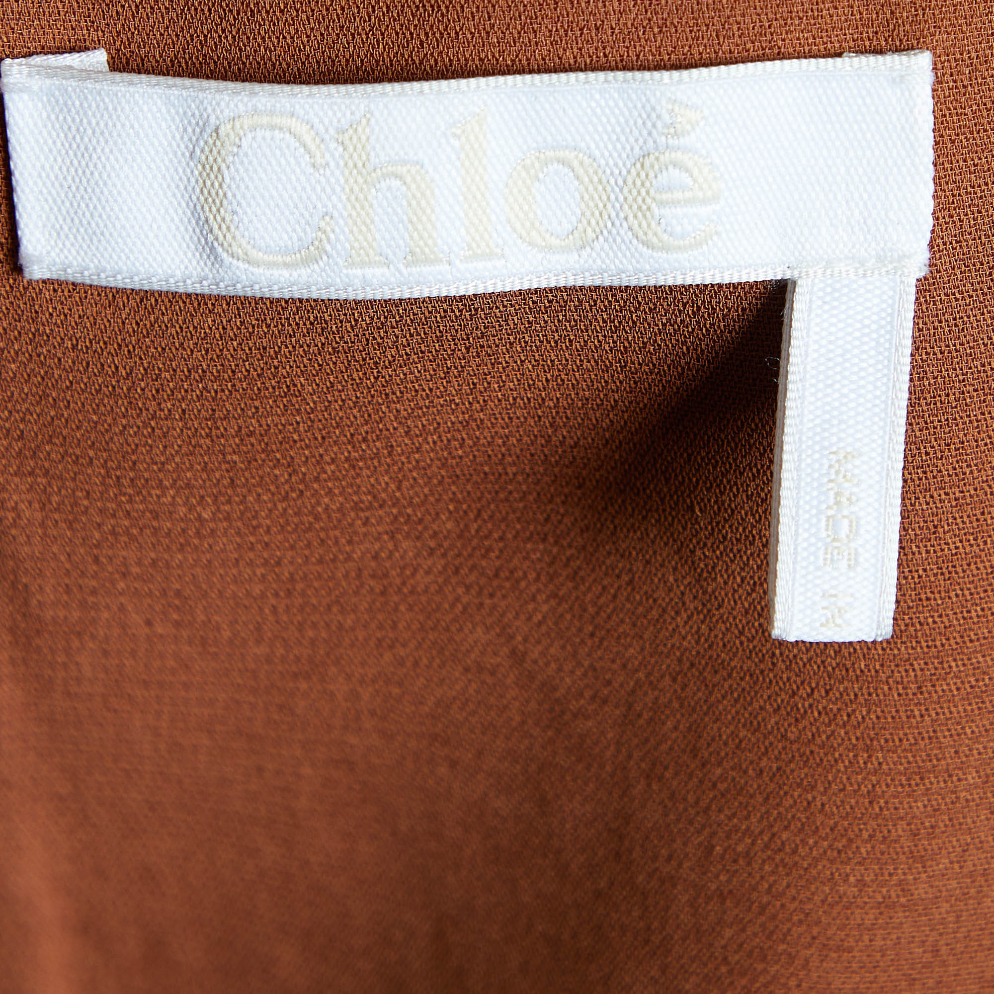 Chloe Brown Crepe & Chiffon Belted Mini Dress L