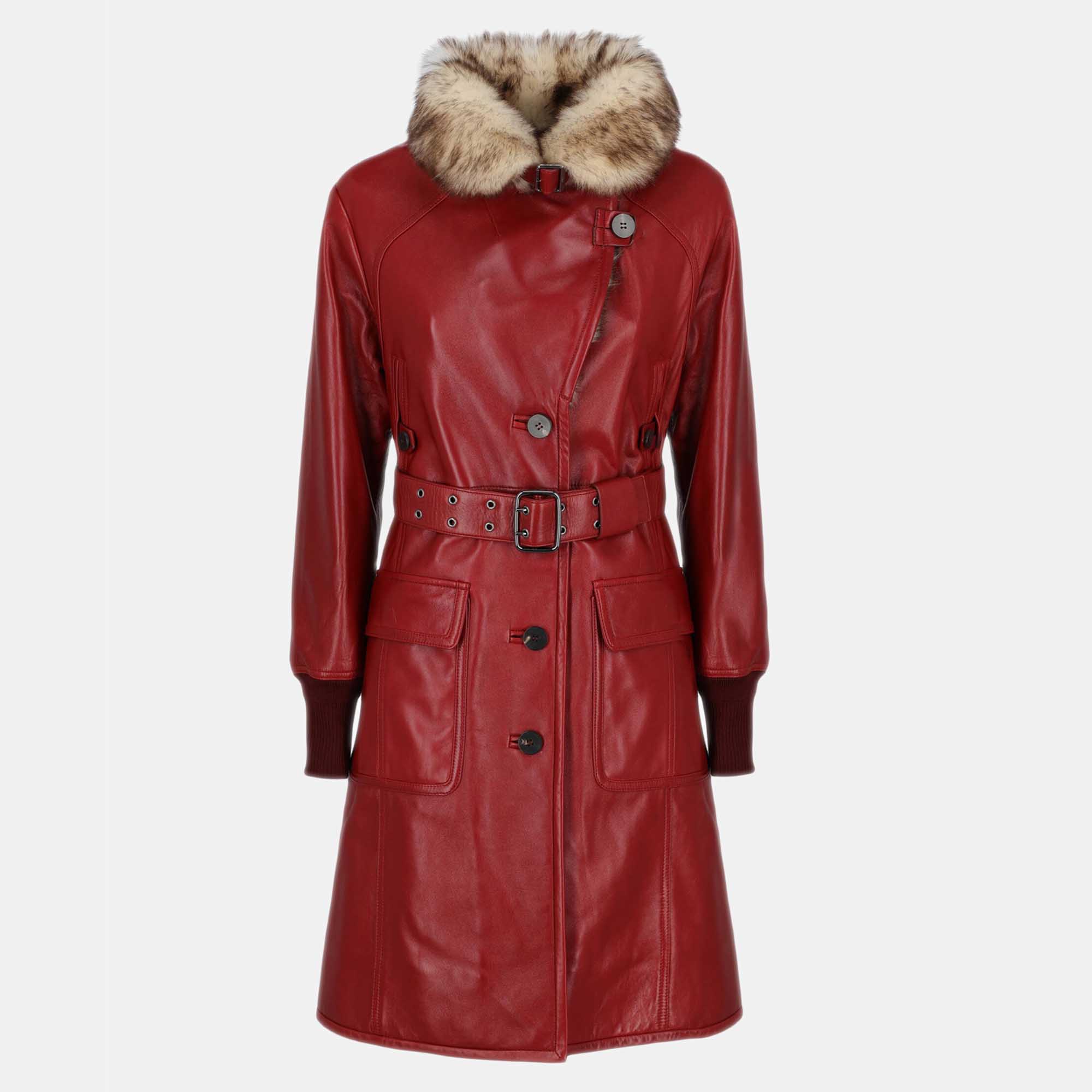 Chloe  Women's Leather Single Breasted Coat - Red - S