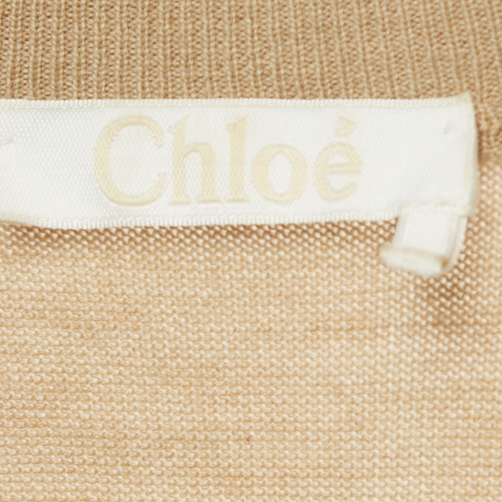 Chloe Seed Brown Wool V-Neck Sweater Midi Dress S