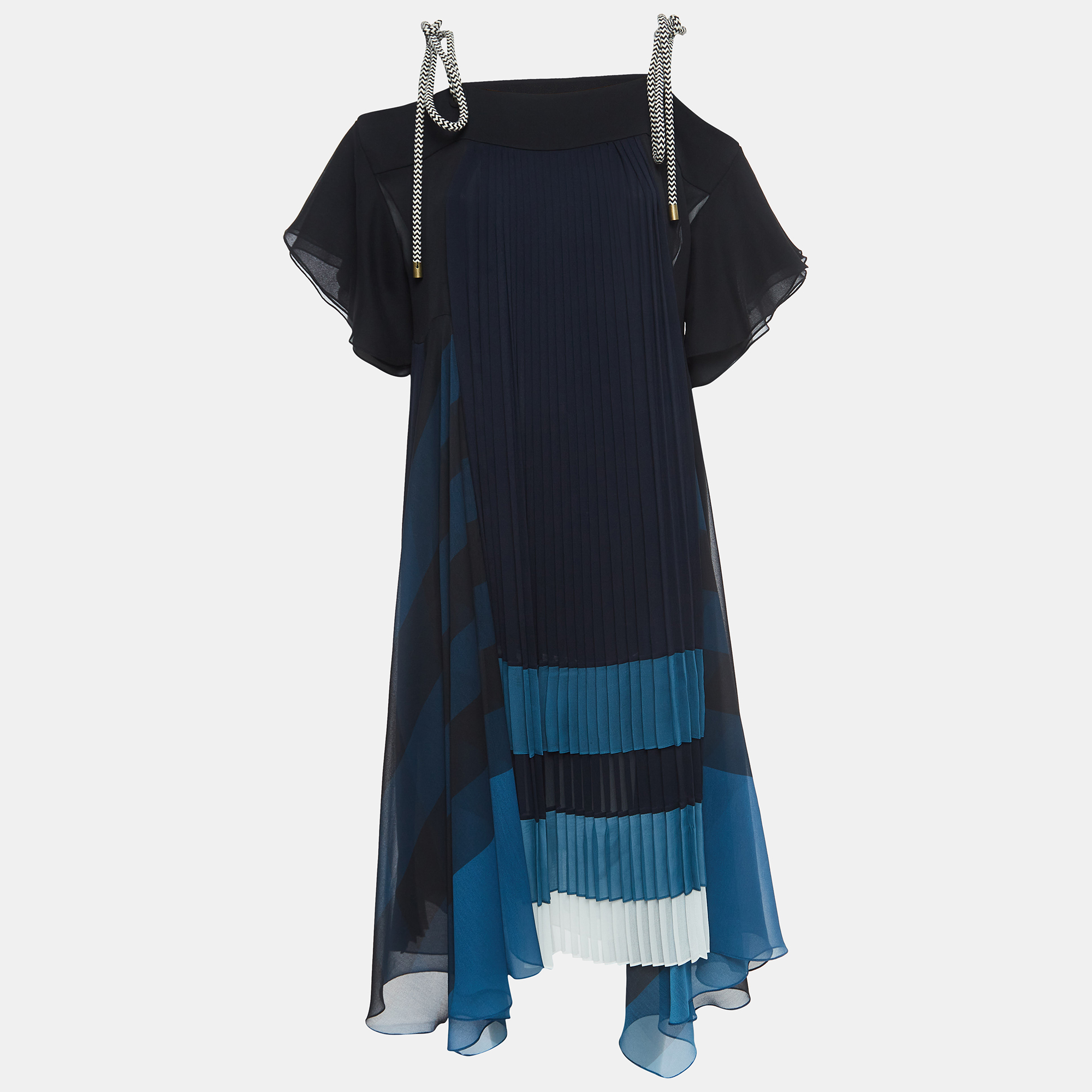 Chloe Blue Polyester Pleated Maxi Dresses S