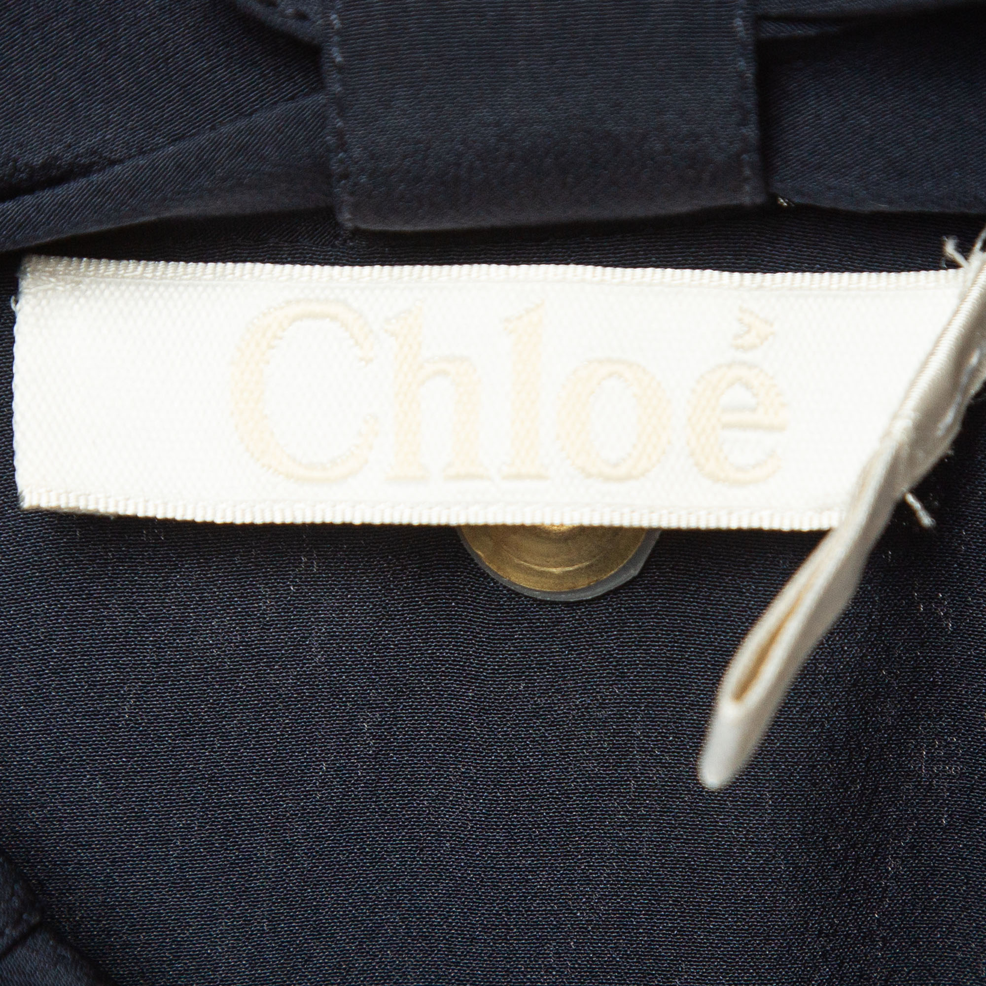 Chloe Navy Blue Silk Button Detail Midi Dress S