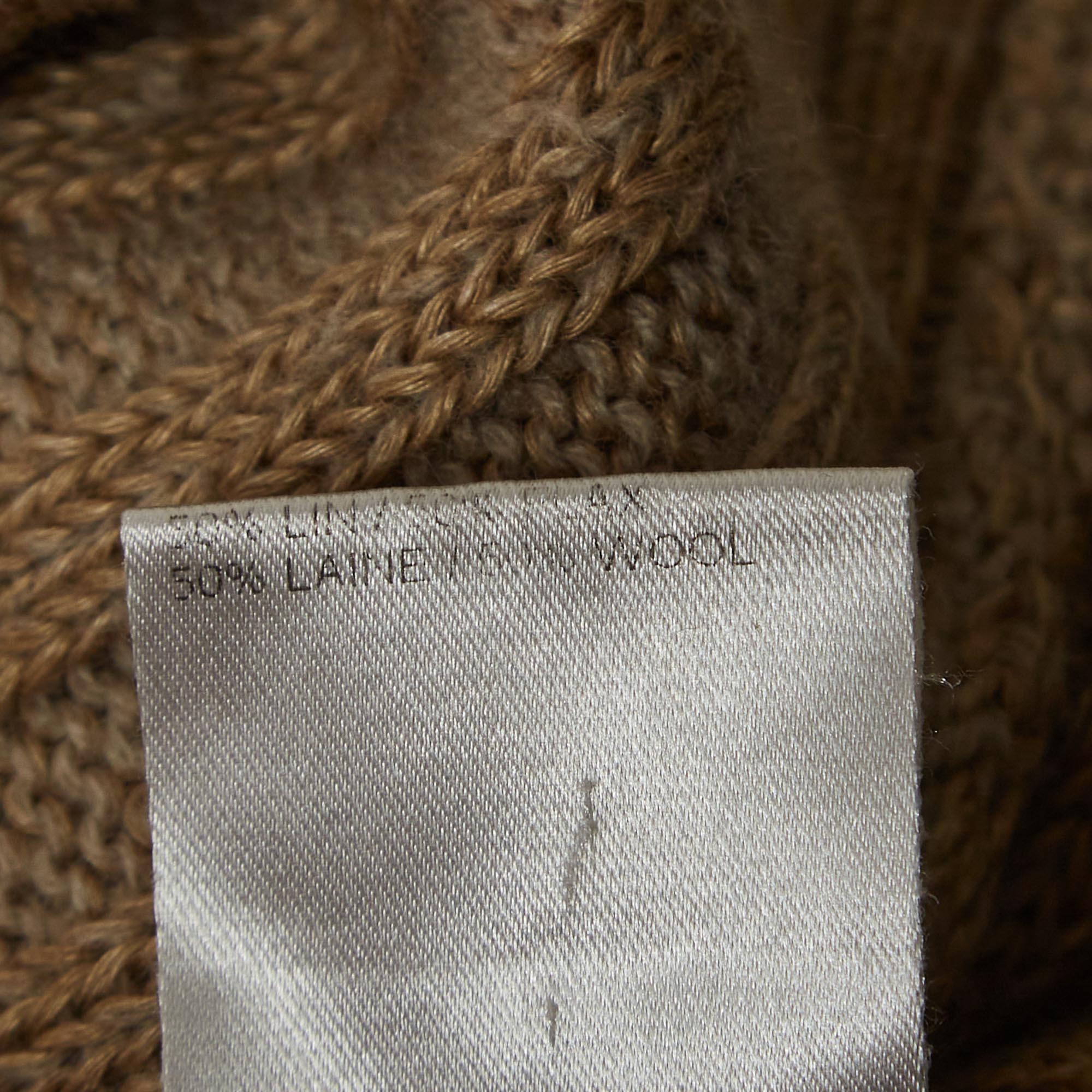 Chloe Dark Beige Wool And Linen Lace Tie Up Detail Sweater M