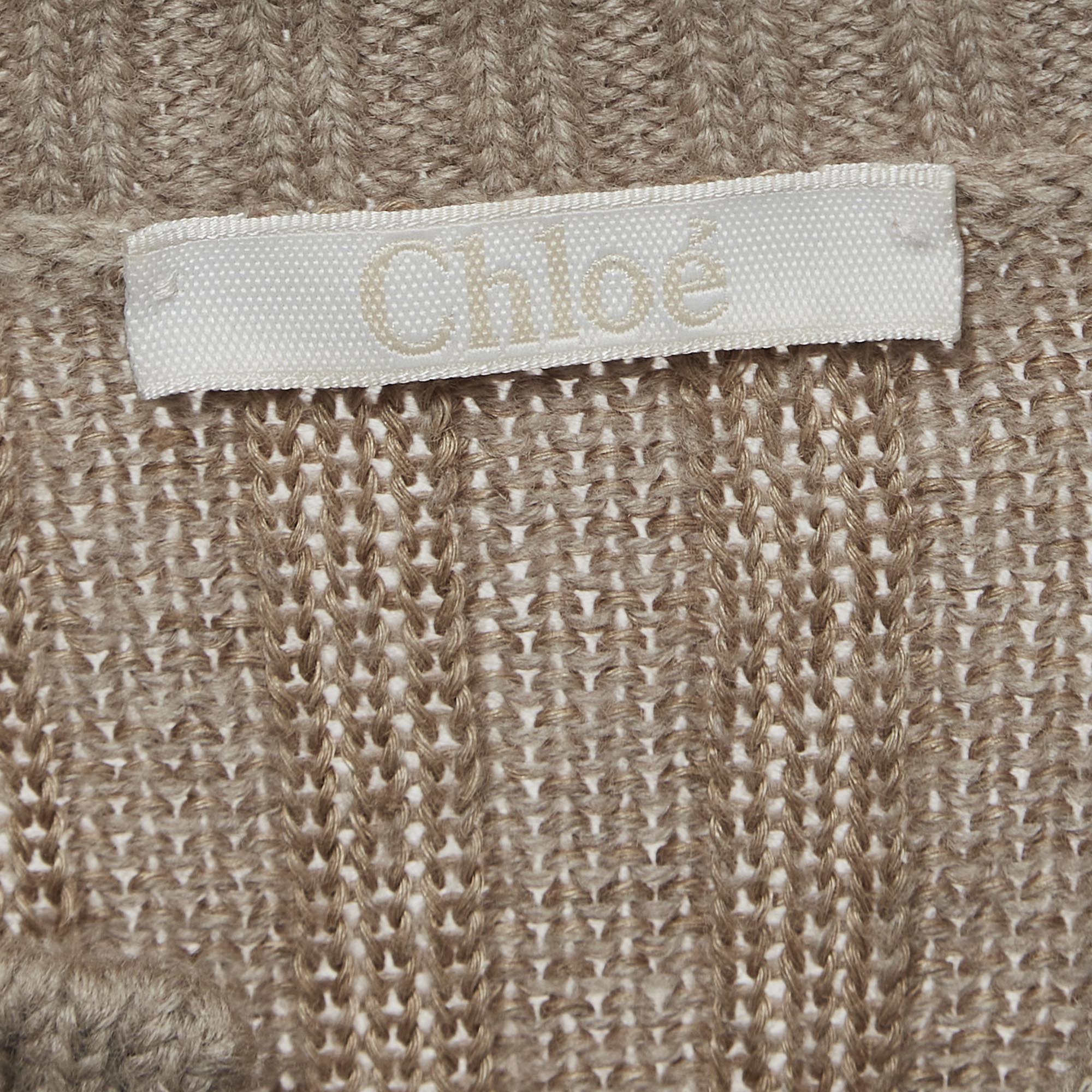 Chloe Dark Beige Wool And Linen Lace Tie Up Detail Sweater M
