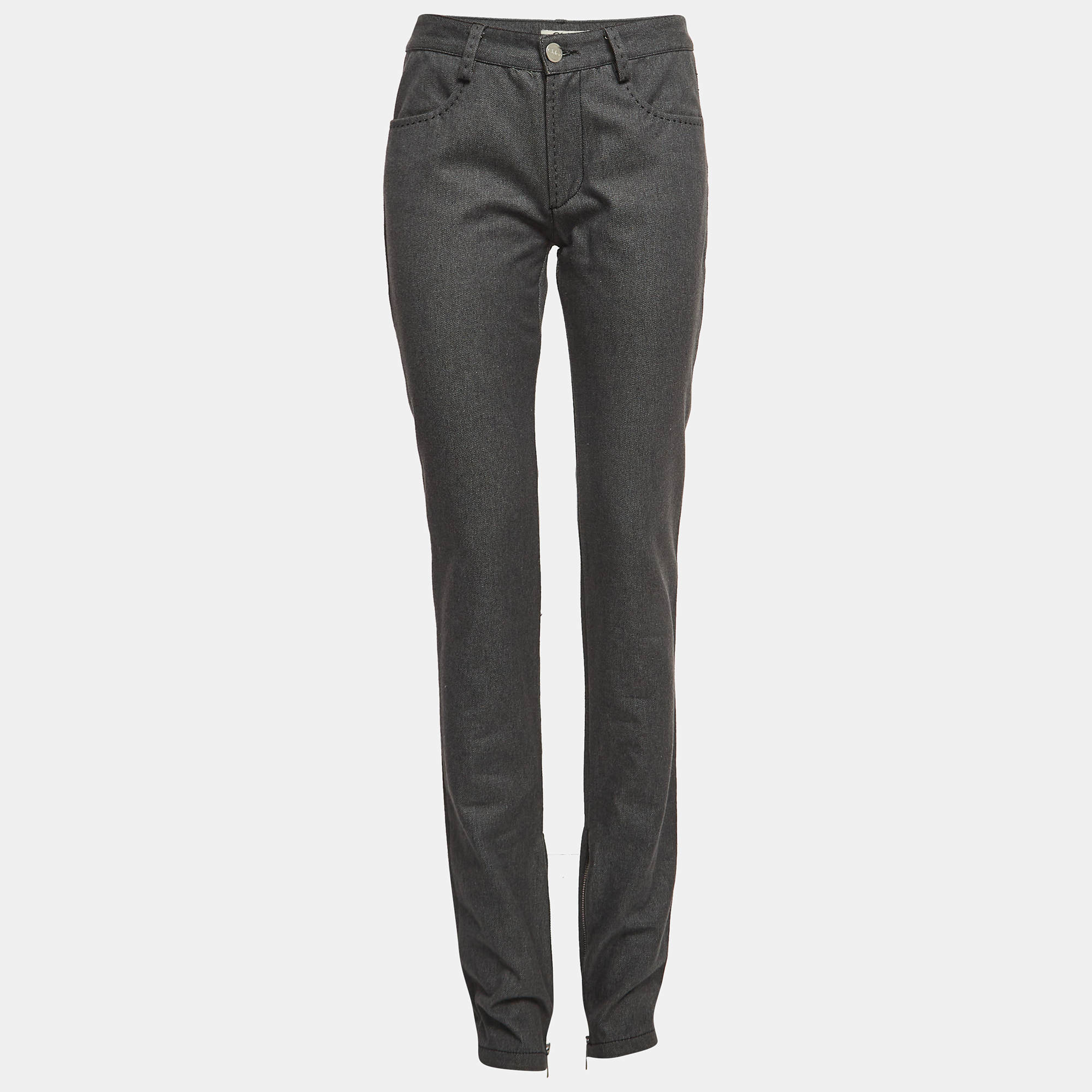 Chloe grey grey contrast trim cotton twill trousers m